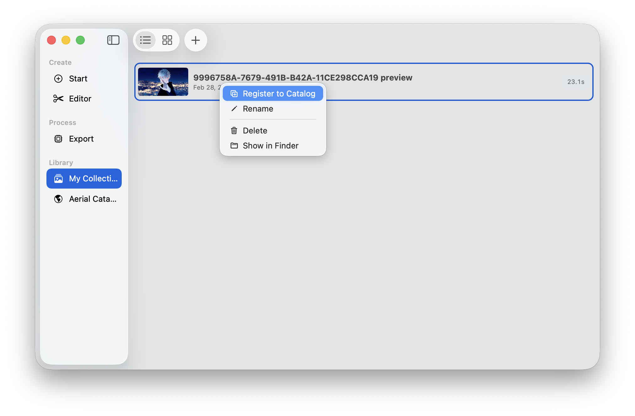 완료된 영상에서 우클릭 메뉴